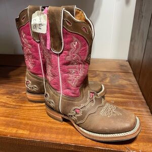 Kids Brown and Pink Western Cowboy Boots